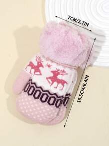 1 Paire De Gants D'hiver En Peluche Rose Pour Enfants Avec Ficelle, Chaud Et Protecteur, Petit Sac Élégant Adapté Aux Activités De Plein Air Et À Un Usage Quotidien, Style De Noël