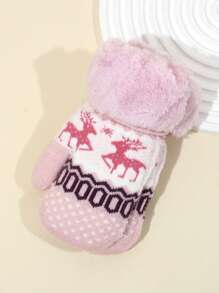1 Paire De Gants D'hiver En Peluche Rose Pour Enfants Avec Ficelle, Chaud Et Protecteur, Petit Sac Élégant Adapté Aux Activités De Plein Air Et À Un Usage Quotidien, Style De Noël