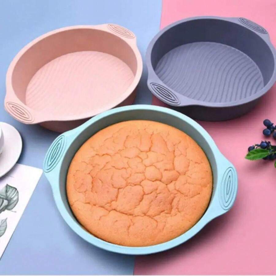 1 Bandeja Redonda para Pastel de Silicona, Molde para Pastel de Silicona para Horno Resistente a Altas Temperaturas con Patrón Ondulado, Fácil de Limpiar - Rosa - Ver 1