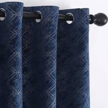 SNITIE 1片北歐風格的聚酯纖維天鵝絨織物窗簾,帶有深藍色格子圖案,鑲有鍍金和珍珠熱印工藝,可過濾光線,減少噪音和熱量,隔熱保護隱私,質地柔軟,易安裝,適用於客廳、臥室、書房、家庭等場所 - 藏青 - 查看 3