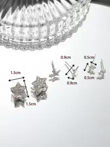 6pairs/set Star & Rhinestone Decor Stud Earrings Set For Women, Perfect For Dating And Vacation Gifting - Silver - View 6