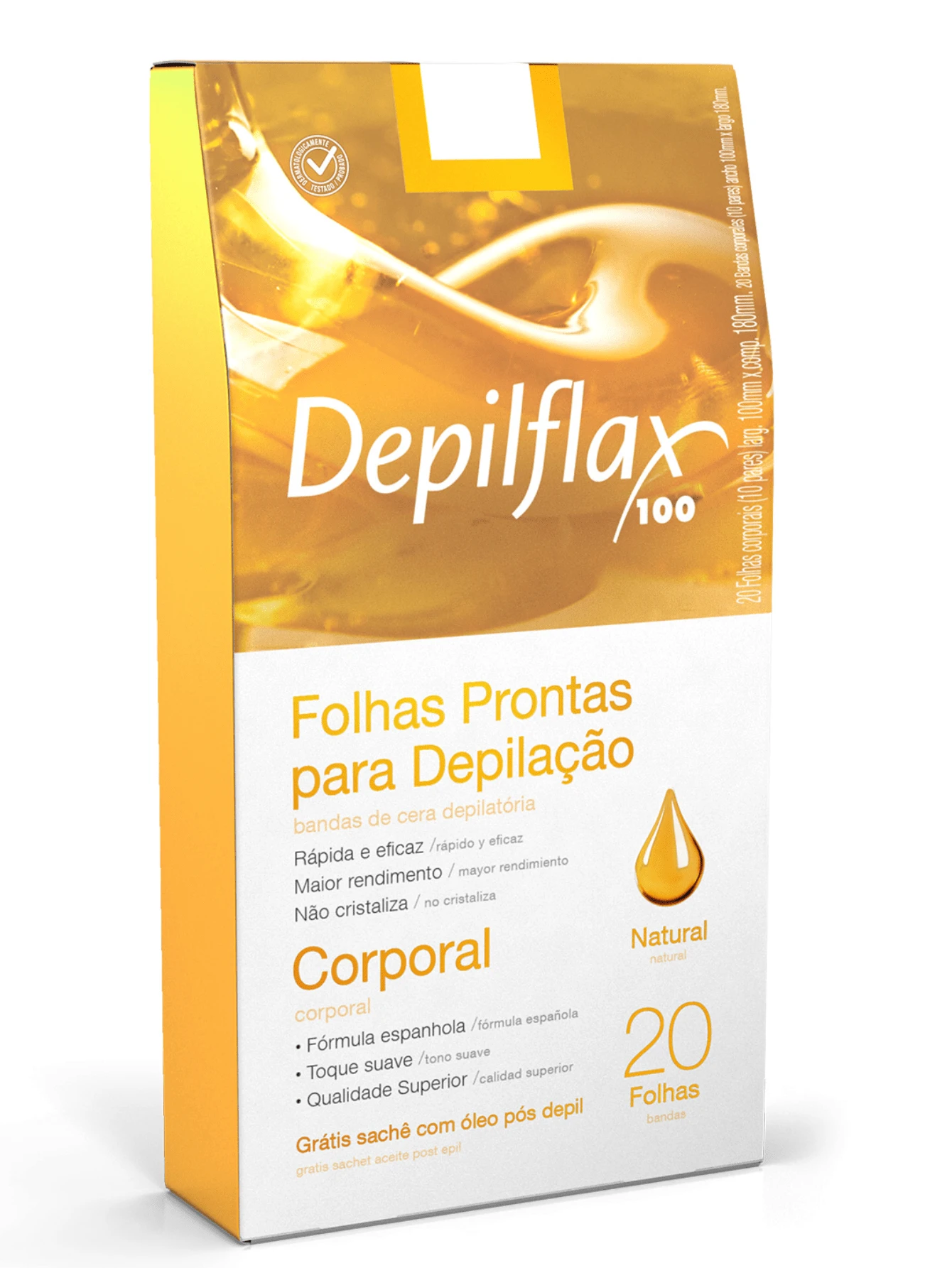 20 Folhas Prontas De Cera Depilatória Corporal Depilflax Diversas opções - NATURAL - Visão 1