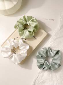 5pcs Women Solid Color Faux Silk High Elasticity Soft Silky Touch Luxurious Elegant Scrunchies, Suitable For High Ponytail, Curly Hair Protection Soft Material Crinkle Scrunchies For Everyday Wear Hair Ties Scrunchy Hair Ties, Casual Hair Accessories Head Accessories - Multicolor - View 3