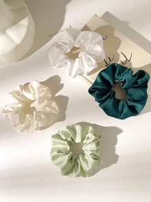 5pcs Women Solid Color Faux Silk High Elasticity Soft Silky Touch Luxurious Elegant Scrunchies, Suitable For High Ponytail, Curly Hair Protection Soft Material Crinkle Scrunchies For Everyday Wear Hair Ties Scrunchy Hair Ties, Casual Hair Accessories Head Accessories - Multicolor - View 4