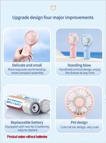 1入組ABS迷你風扇，現代主義耳飾傢用手持風扇 - 粉色 - 查看 5