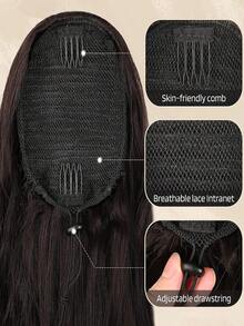 馬尾辮擴展,26英寸拉繩馬尾髮延長件,長卷曲波浪馬尾,自然波浪合成頭髮片,適用於女性日常使用聚會 - Dark Brown - 查看 3