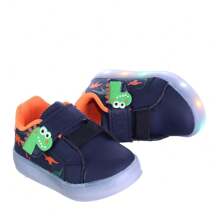 Tenis Calçado de criança bebe Infantil Masculino menino com Luzinha Led pisca Dinossauro Azul marinho