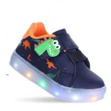 Tenis Calçado de criança bebe Infantil Masculino menino com Luzinha Led pisca Dinossauro Azul marinho
