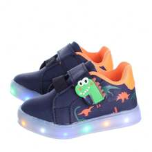 Tenis Calçado de criança bebe Infantil Masculino menino com Luzinha Led pisca Dinossauro Azul marinho