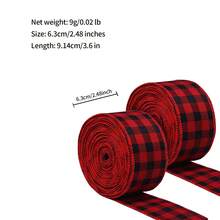 1Pc of 5 Yards Red Black Checkered Coarse Linen Wire Metal Ribbon for Christmas Wrapping, Used for Christmas Crafts Decoration, Flower Bow Crafts - Burgundy - View 3