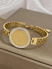 1入扭轉帶設計不鏽鋼手鐲女士鑽石花卉手鐲手鐲聖誕日常派對首飾禮物