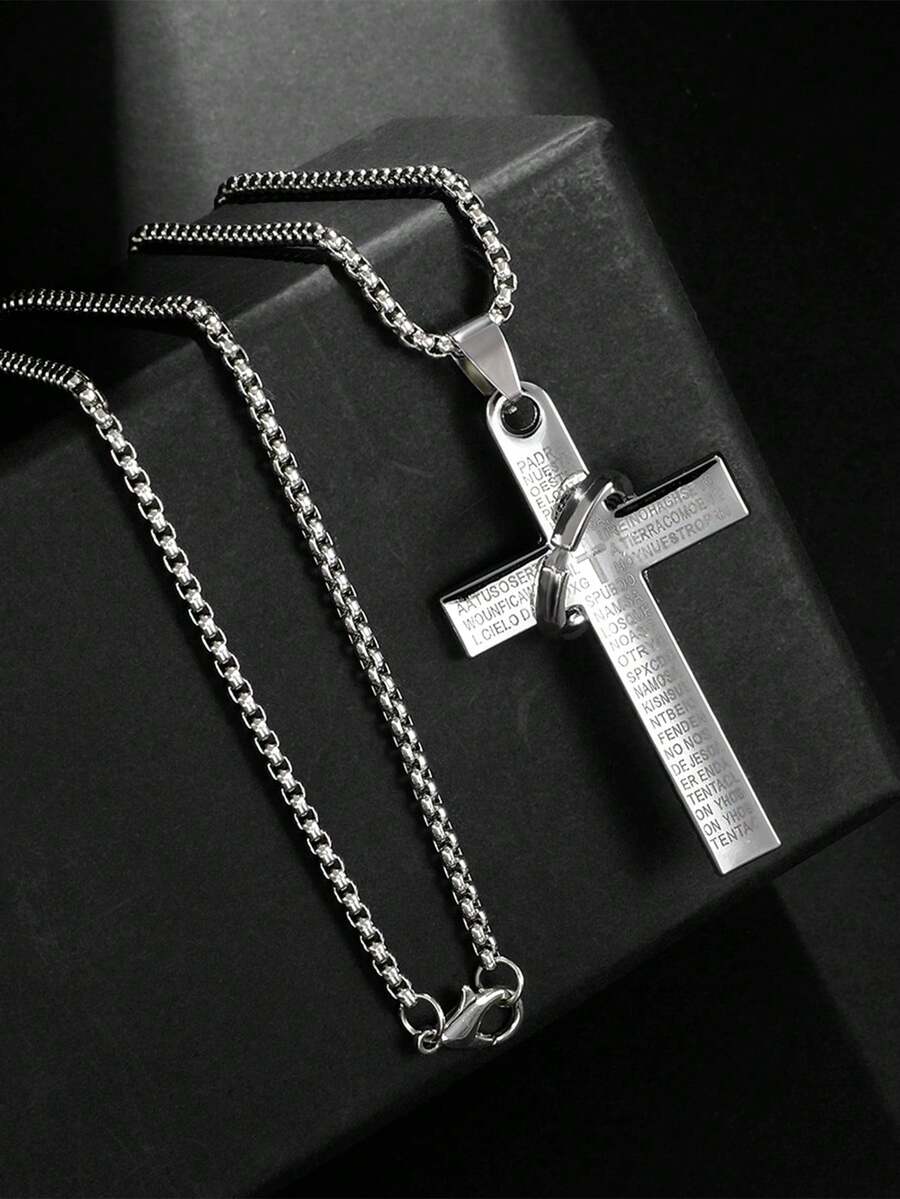 1入組男士吊墜項鍊,適合日常佩戴和作為禮物贈送 - 銀色 - 查看 1