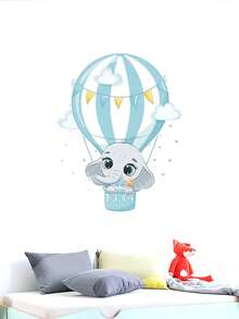 1入pc卡通大象壁貼,熱氣球現代自粘式壁貼,適用於客廳臥室裝飾 - 藍色 - 查看 2