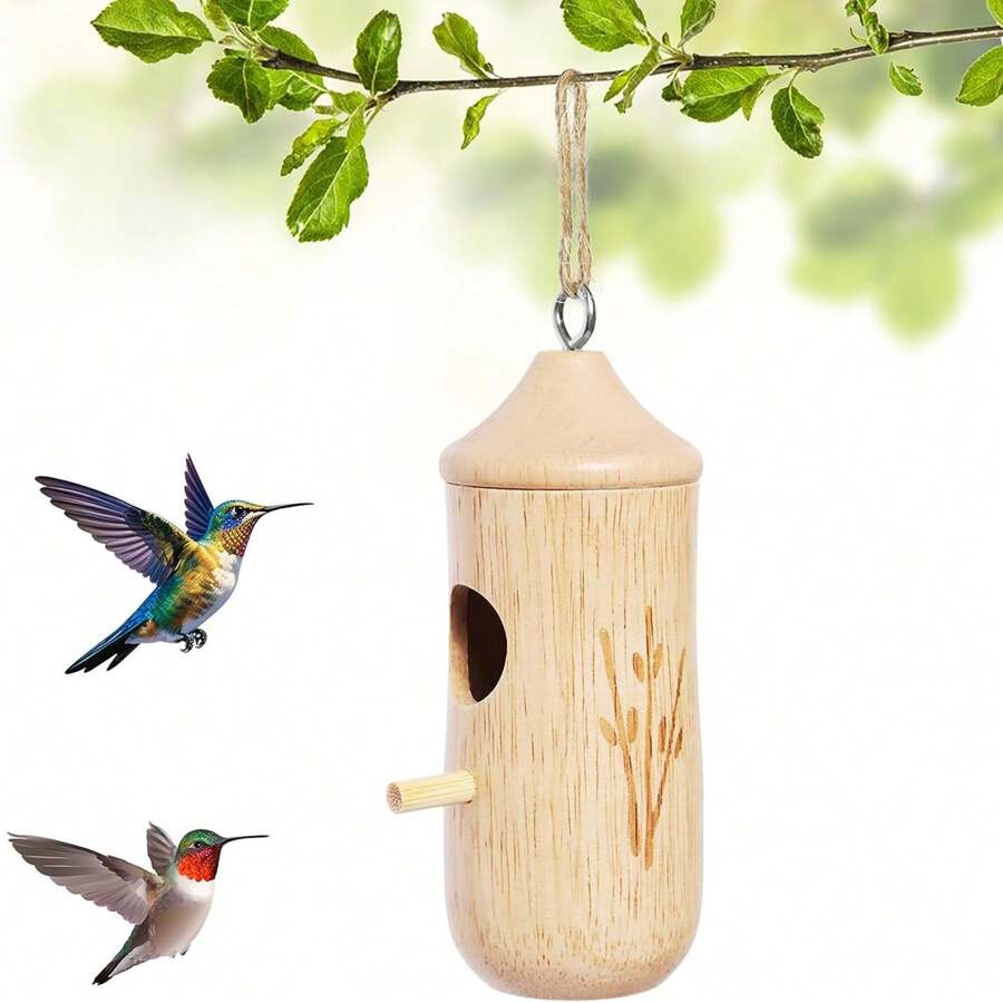 1pc Wooden Outdoor Hanging Birdhouse For Hummingbirds - Beige - View 1