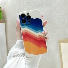 1入簡單漸變彩虹波浪畫面手機殼：液態TPU防衛外殼，防震，防摔，適用於蘋果iPhone 14/13/12/11/Pro/Max/7plus/8plus/X/Xr/Xs Max/14plus - 彩色 - 查看 1