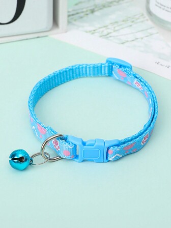 1入組藍色聚酯寵物項圈,印有爪印,適用於室內貓狗