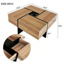Unique Design Coffee Table With 4 Hidden Storage Compartments, Square Cocktail Table With Extendable Sliding Tabletop, UV High-Gloss Design Center Table For Living Room, 31.5"X 31.5",Wood Coffee Tables,Living Room Table - 棕色 - 查看 6
