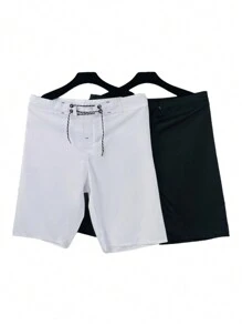 KL modas KIT 2 bermuda sulf tactel com elastano moda praia academia secagem rapido conforto - Preto e Branco - Visão 7