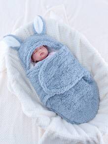 1pc Infant Fleece Sleeping Bag, Warm Solid Color, Autumn/Winter - Blue - View 1