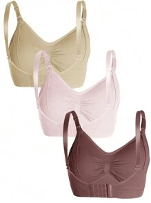 3 pezzi di reggiseni per l'allattamento e la maternità in nylon, nei colori nero, bordeaux e nude, sexy, comodi, senza cuciture e senza fili, con apertura frontale per il sostegno durante l'allattamento
