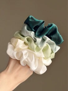 5pcs Women Solid Color Faux Silk High Elasticity Soft Silky Touch Luxurious Elegant Scrunchies, Suitable For High Ponytail, Curly Hair Protection Soft Material Crinkle Scrunchies For Everyday Wear Hair Ties Scrunchy Hair Ties, Casual Hair Accessories Head Accessories - Multicolor - View 2
