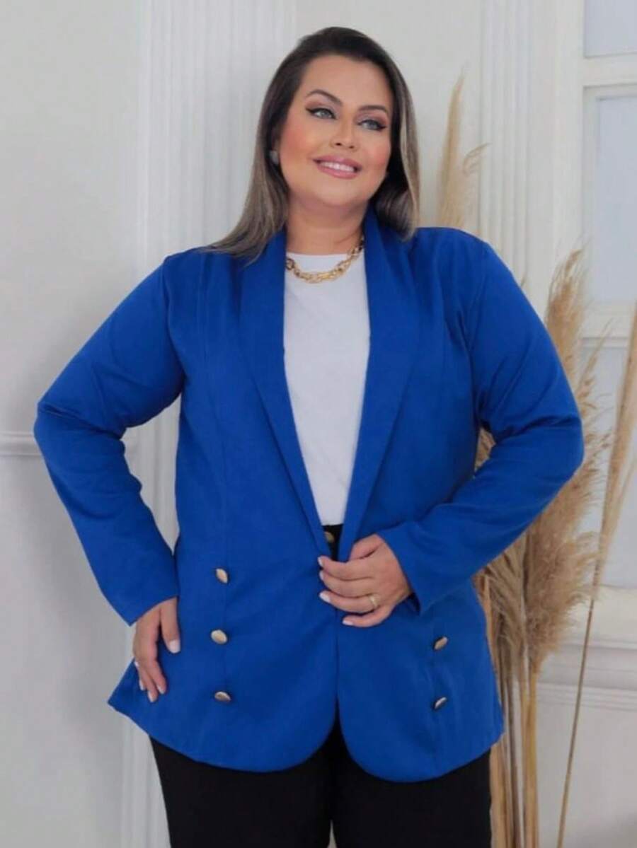Tailored Blazer With Elegant Gold Button Plus Size Women's Fashion - Xem 1