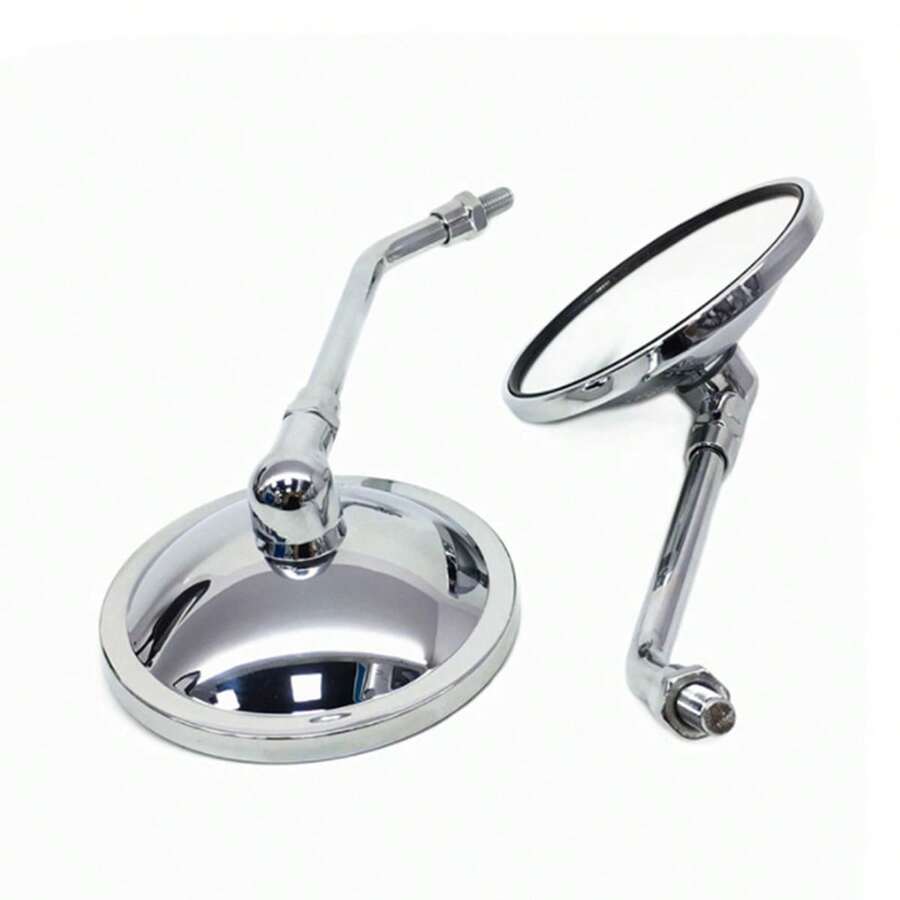 1對摩托車後視鏡,電動自行車反光器,電鍍黑大圓鏡,廣角玻璃,10mm,適用於哈雷巡洋艦斬風機越野車 - 銀色 - 查看 1