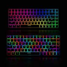 Wireless Gaming Keyboard Mechanical Blue LED Backlit Bluetooth 5.0/Wireless 2.4G/Wired 84 Keys Mini Keyboard With Rechargeable 3000mAh Battery Brown Switches Type-C USB Receiver For Windows Gaming PC - 黑紅 - 查看 4