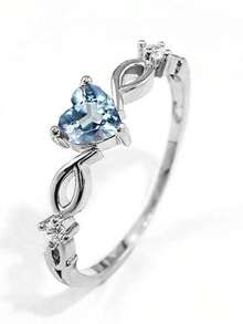 1 Nhẫn Cubic Zirconia hình trái tim xinh xắn dành cho thiếu nữ làm quà tặng sinh nhật - Màu xanh nhạt - Xem 3