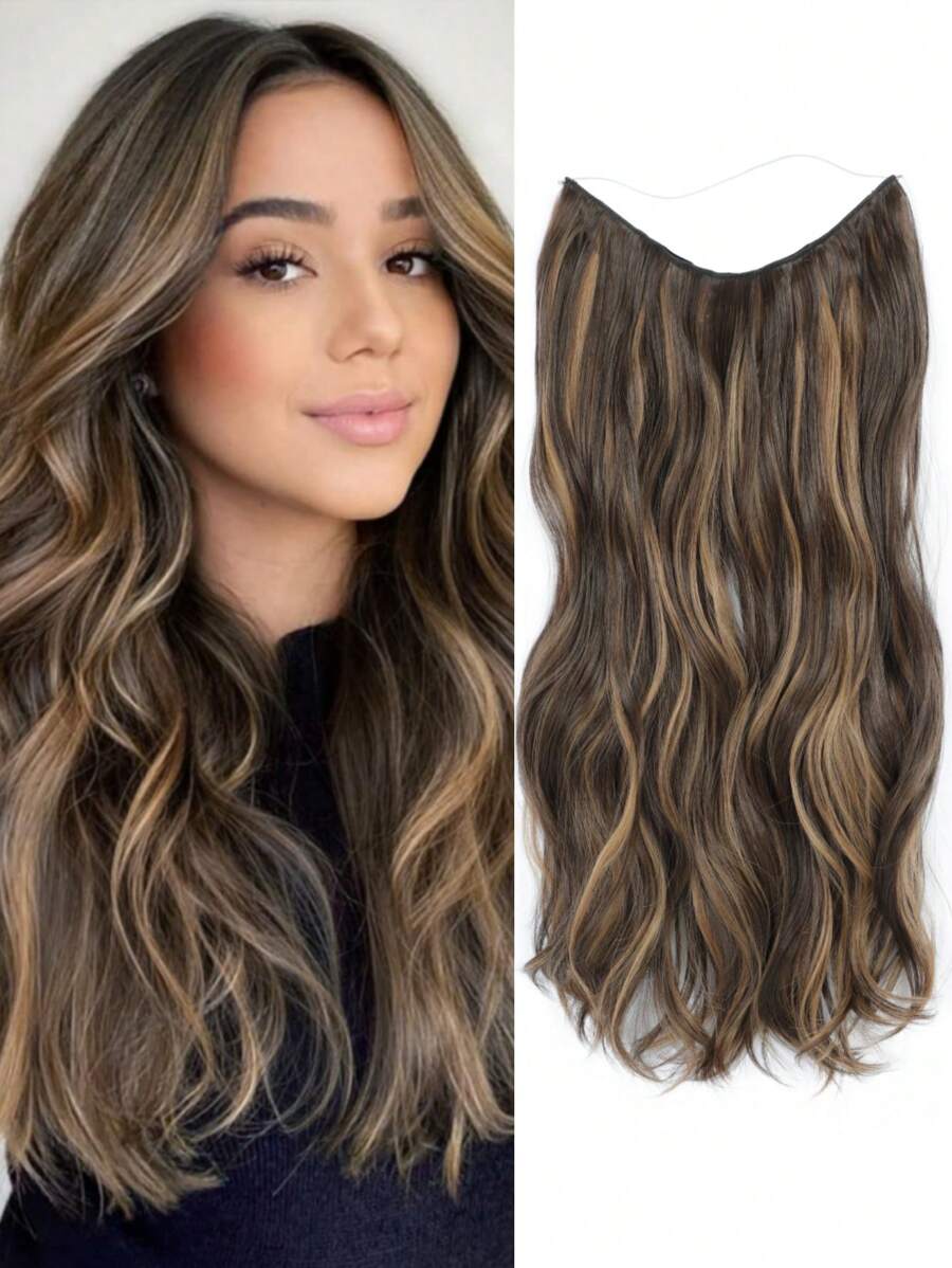 Extensión De Cabello Sintético Ondulado En Tono Marrón Miel Con Destellos Y Clips Para Uso Diario - Color Piano - Ver 1