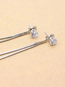 1pair Long Wire Tassel Threaded Faux Pearl Chain Dangle Earrings With Star & Heart Beaded Pendants For Women Jewelry - Silver - View 6