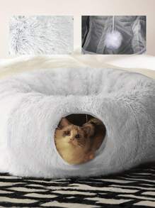 1入組絨毛貓隧道,甜甜圈形貓床/小貓墊房,冬季保暖寵物床,可折疊的貓玩具,適用於貓/小貓/小狗 - 灰色 - 查看 10