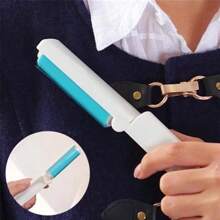 1pc Washable Lint Roller For Hair, Fuzz, Dust Removal Tool With Sticky Paper For Clothes, Carpet, Furniture Cleaning, Portable & Foldable Design - Blue - View 3