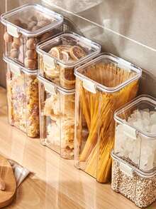 1入組食品收納盒帶蓋,透明密封保鮮罐,防潮透明密封保鮮盒,適用於麥片、米飯、義大利麵、茶、堅果和咖啡豆,塑料食品保存罐,家用廚房用品 - 無色 - 查看 4