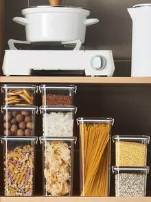 1入組食品收納盒帶蓋,透明密封保鮮罐,防潮透明密封保鮮盒,適用於麥片、米飯、義大利麵、茶、堅果和咖啡豆,塑料食品保存罐,家用廚房用品 - 無色 - 查看 6