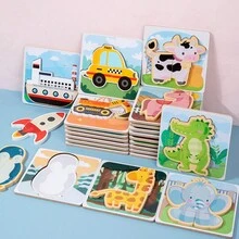 2 rompecabezas de madera con cocodrilo y avion madera - Multicolor - Ver 8