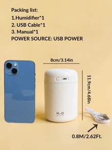 1pc Portable USB Humidifier, Colorful Light Humidifier For Home, Office - White - View 5