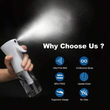 1入裝300毫升塑料連續噴霧水瓶,頭髮噴霧器,白色,超細,有機溶劑和壓力噴霧器,帶泵,適用於造型師、沙龍、理髮師