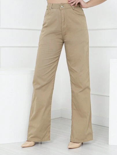 WL Moda calca wide leg lisa jeans feminina