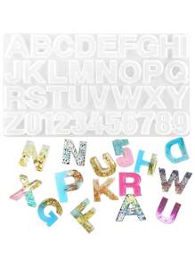 1 件硅胶字母树脂模具、反向数字字母珠宝、硅胶树脂模具、树脂铸造硅胶字母模具、DIY 工艺铸造、字母珠宝生产 - 白色 - 查看 1