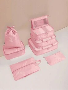 旅行包裝盒、8 件行李箱行李收納盒、簡約分隔儲物袋 - 粉色 - 查看 4