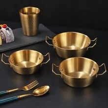 1 Stück SUS304 Edelstahl goldene Schüssel mit Griff, vielseitiges Design für Zuhause/Restaurant/Hotel/Grillen/Dessert/Bonbons/Obst/Snacks/Partys, Pastanudelschüssel, Müslischüssel, Ramensuppen-Schüssel, Küchengeschirr, Partyzubehör, Weihnachts-/Valentinstags-/Neujahrsgeschenk, Schulmaterial