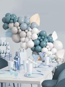 107pcs Retro Sea Blue Matte Gray Balloon Garland Arch+2pcs Glue Chain, Wedding Birthday Party Decorations Balloon Glue Chain, Christmas