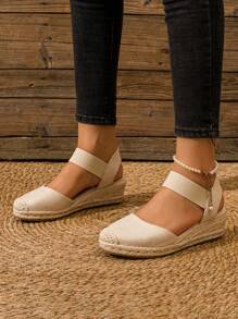 Women's Outdoor Casual Espadrille Wedge Sandals With Rope Sole, Suitable For Vacation