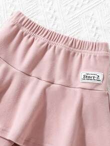 女童粉色二合一荷叶边裙裤，秋冬 - 粉色 - 查看 3