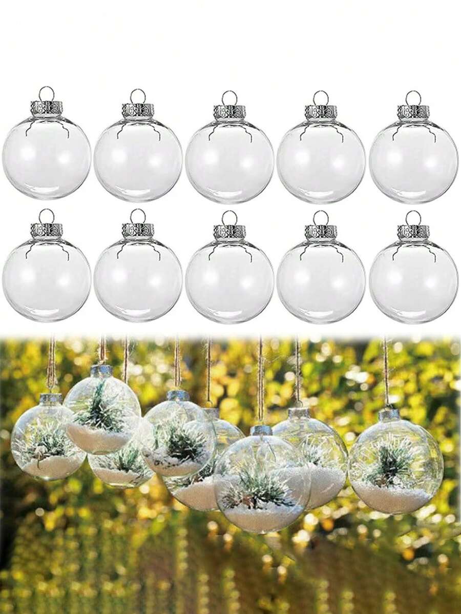 12 pezzi - 6cm/8cm/10cm Palline di Natale con copertura argento e trasparente, decorazioni di Natale fai-da-te, palline di plastica trasparenti riempibili, con coperchio rimovibile, decorazioni sospese adatte per Natale, compleanni, matrimoni, decorazione albero di Natale - Trasparente - Visualizzare 1