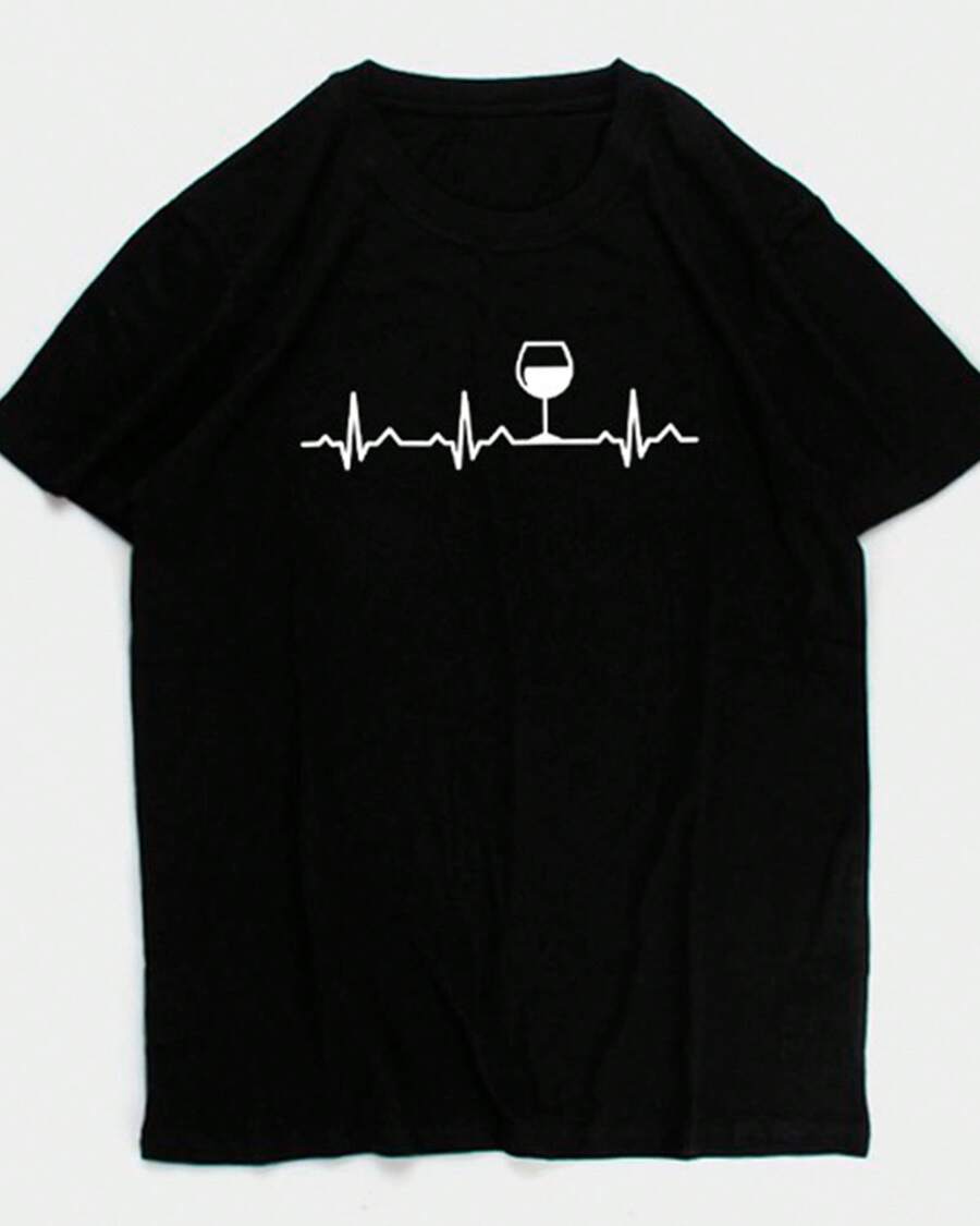 Camiseta Básica Masculina Algodão Taça De Vinho - Preto - Visão 1