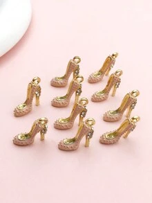10入組時尚搪瓷合金鑲鑽高跟鞋吊墜,適用於手鍊項鍊耳環女裝珠寶製作配件 - 均碼 - 查看 7