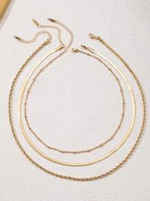 3pcs 14k Gold Plated Waterproof Stainless Steel Women's Necklace Set Including: Delicate Gold Figaro Chain Necklace, 14k Gold Plated Snake Chain Necklace And Simple Gold Layered Necklace With Geometric Pendants, Perfect Gift For Women/girls