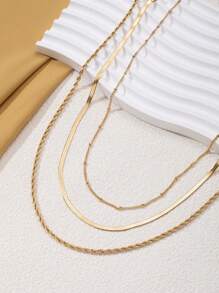 3pcs 14k Gold Plated Waterproof Stainless Steel Women's Necklace Set Including: Delicate Gold Figaro Chain Necklace, 14k Gold Plated Snake Chain Necklace And Simple Gold Layered Necklace With Geometric Pendants, Perfect Gift For Women/girls